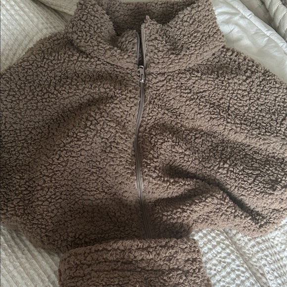 Skims Cozy Brown Sherpa Zip-Up Jacket - Picture 1 of 5